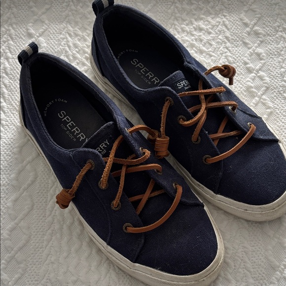 Sperry Shoes - Sperry Navy Blue Sneakers with Brown Laces